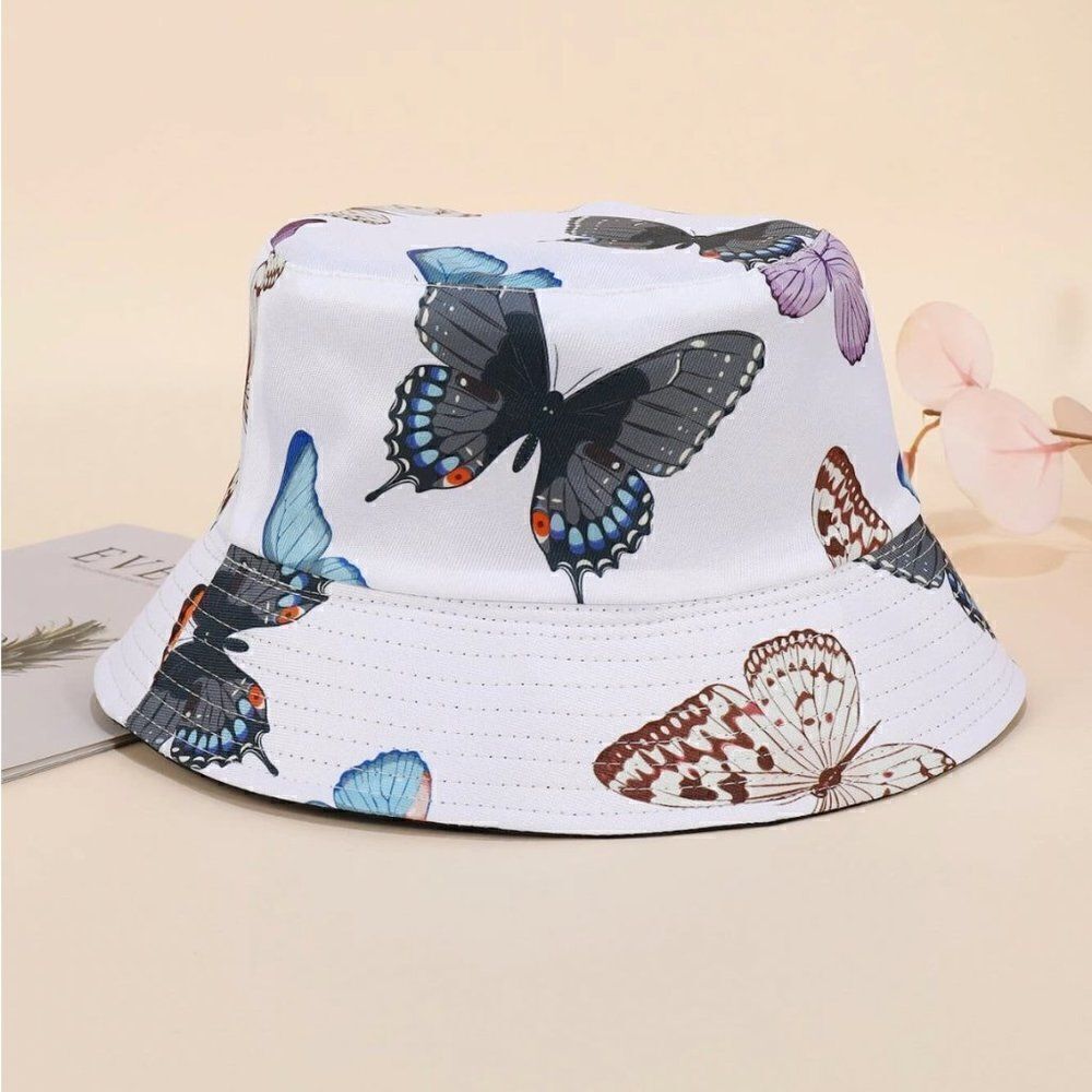 Large Butterfly Print Bucket Hat - Picture 2 of 4